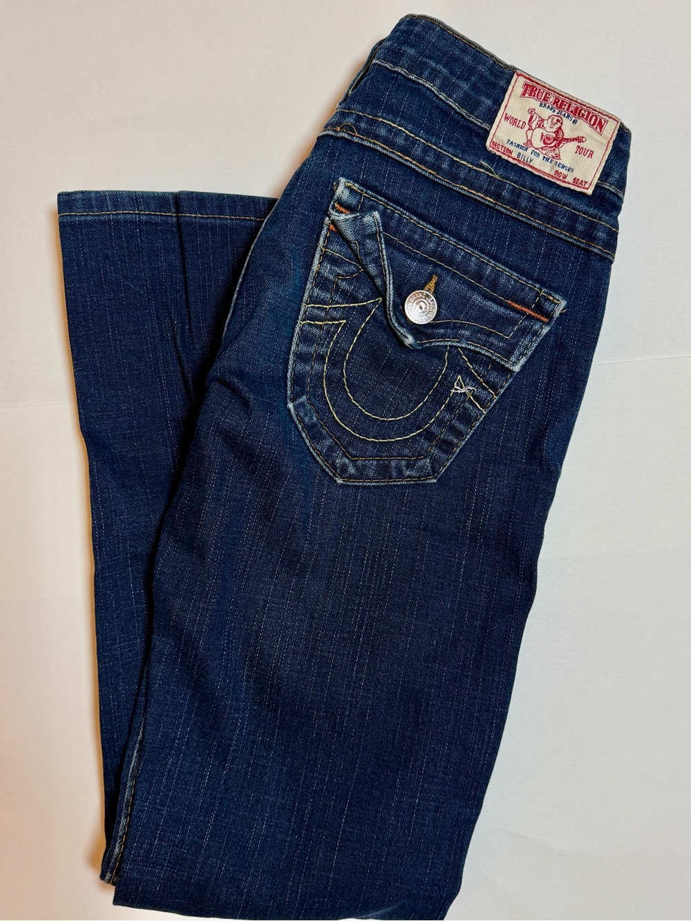 Vintage Y2K True Religion Billy Jeans 25 7.5” Low Rise Bootcut Dark Wash USA
